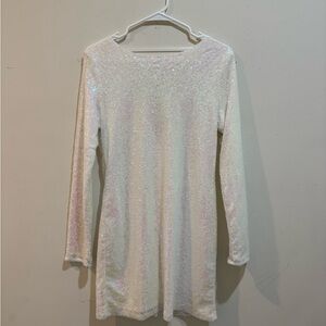 “Glamorous” Sequin Long Sleeve White Dress from Nasty Gal